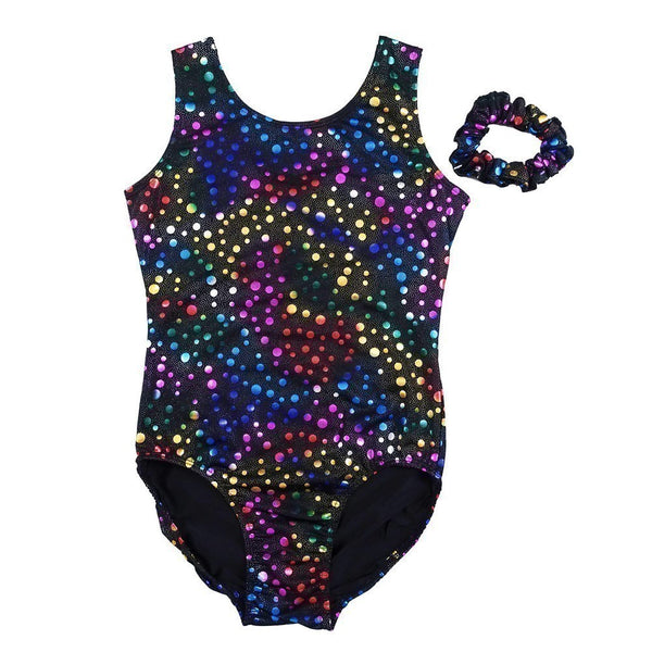 Adult Black Multi Color Rainbow Dots Sleeveless Leotard Womens S-XL - SophiasStyle.com